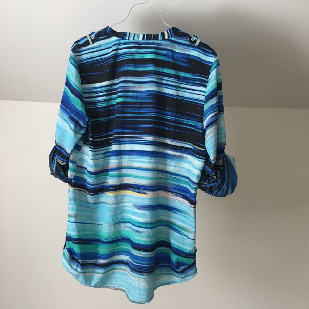 CALVIN KLEIN Blue Teal Stripe Oversized Button Top - Picture 7 of 7